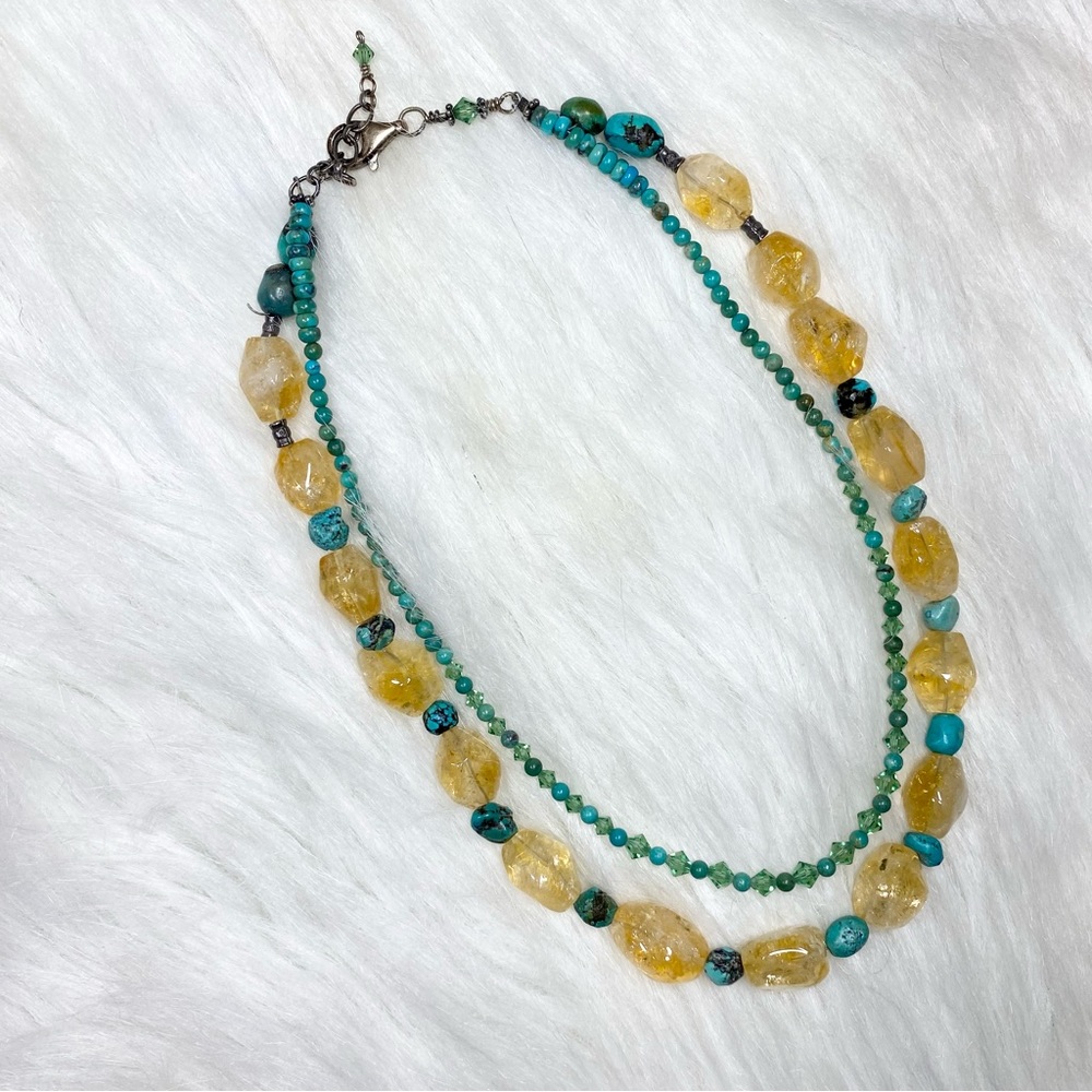 Turquoise Citrine and Swarovski necklace